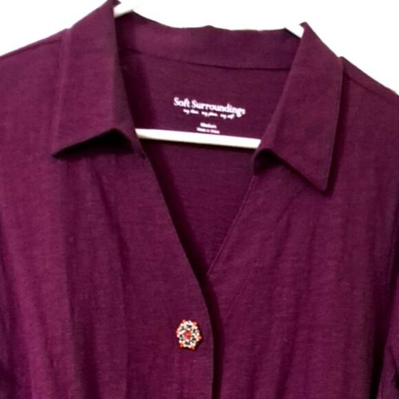 Soft Surroundings Women's M Burgundy 3/4 Sleeve Decorative Buttons/Snaps Tunic - Picture 5 of 13